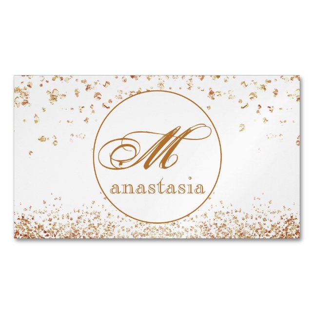 Girly Brownish Glittery Luxury Monogram Salon Magnetische Visitenkarte (Vorderseite)