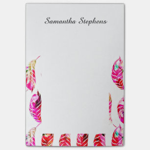 Girly bunte Watercolor-Hand gezeichnete Federn Post-it Klebezettel