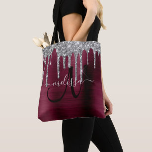 Girly Burgund Dripping Glitzer Brush Metal Name