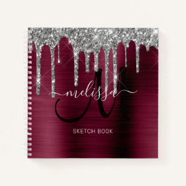 Girly Burgundy Dripping Glitzer Brush Metal Name Notizbuch