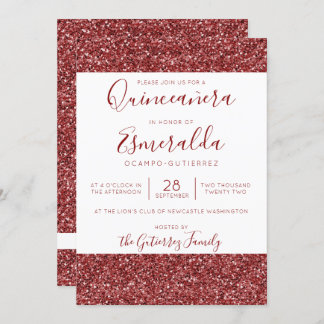 Girly Burgundy Glitzer Sparkle Quinceanera Einladung