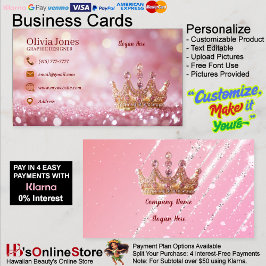 Girly Business Trendy Glitter Elegant Crown QRCode Visitenkarte