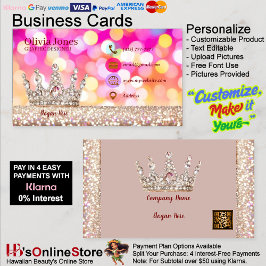 Girly Business Trendy Glitzer Elegant Crown QRCode Visitenkarte