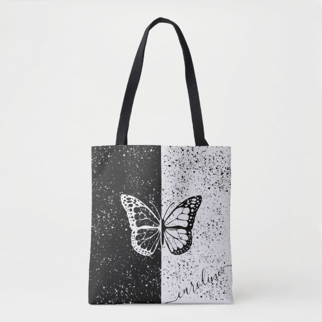 Girly Butterfly Black & White Eleganter Individuel (Vorderseite)