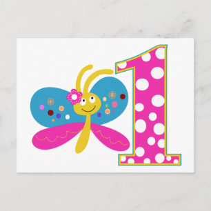 Girly Butterfly Erster Geburtstag Postkarte