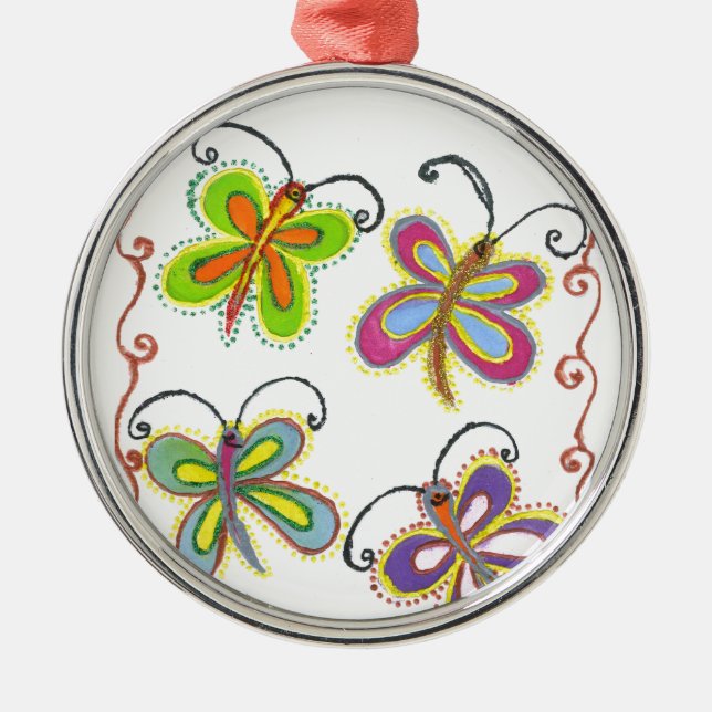 Girly Butterfly Silbernes Ornament (Vorne)