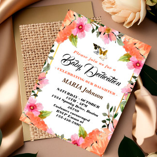 Girly Butterfly Watercolor Floral Baby Dedication Einladung