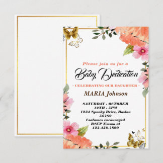 Girly Butterfly Watercolor Floral Baby Dedication Einladung