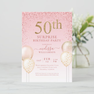 Girly Calligraphy Glitzer Überraschung 50. Geburts Einladung