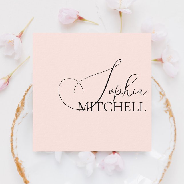 Girly Calligraphy Minimalistisch Pastell Blush Pin Quadratische Visitenkarte (Von Creator hochgeladen)