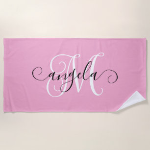 Girly Calligraphy Monogram Light Pink Strandtuch
