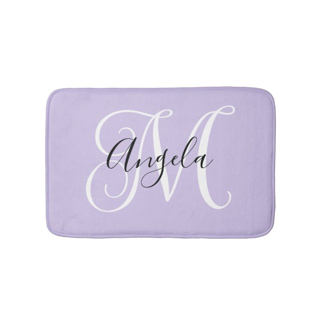 Girly Calligraphy Monogram Pale Lavendel Badematte (Vorderseite)
