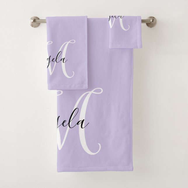 Girly Calligraphy Monogram Pale Lavendel Badhandtuch Set (Insitu)