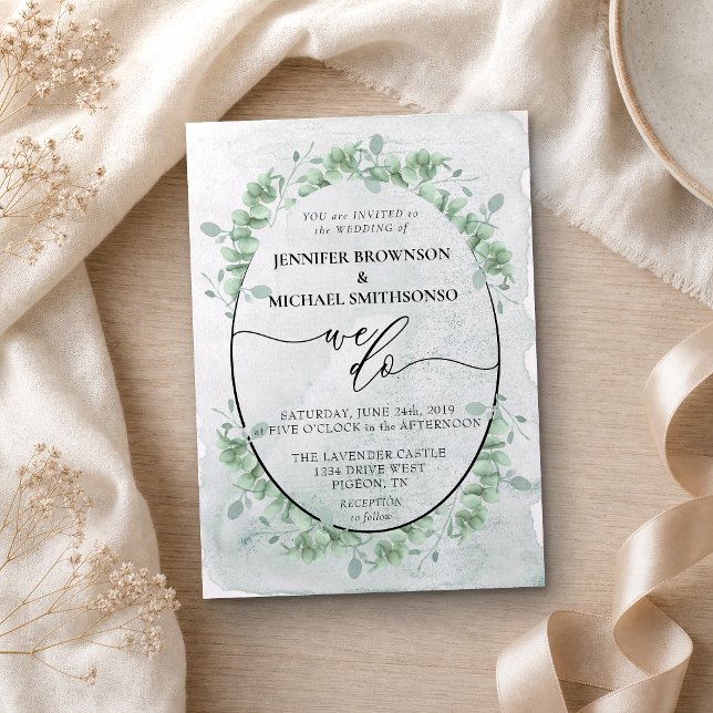 Girly Calligraphy We Do botanischer Eukalyptus Einladung (Von Creator hochgeladen)