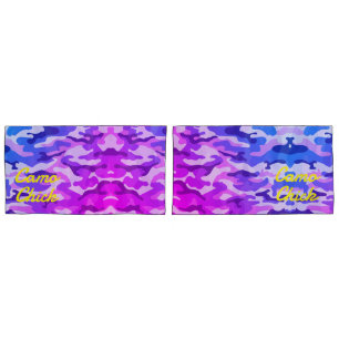 Girly Camouflage Pinks/Blues Monogramm in Gelb   Kissenbezug