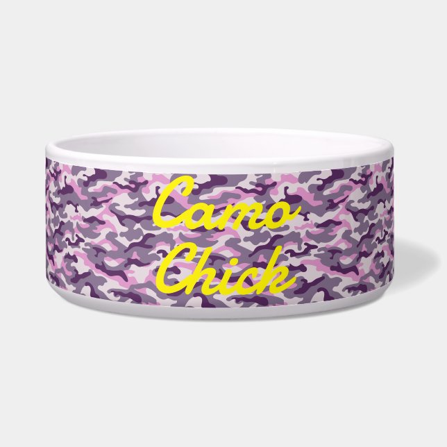 Girly Camouflage Pinks Monogramm in Gelb | Napf (Vorderseite)
