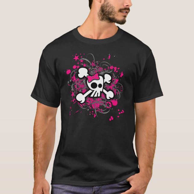 Girly Cartoon-Schädel-T - Shirt (Vorderseite)
