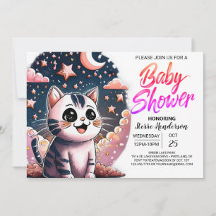 Girly Cat Digital Baby Dusche Einladung