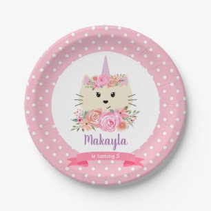 Girly Cat Unicorn Caticorn Meowgical Birthday Pappteller