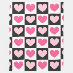 Girly Checkered Pink Hearts Luxury Fleecedecke