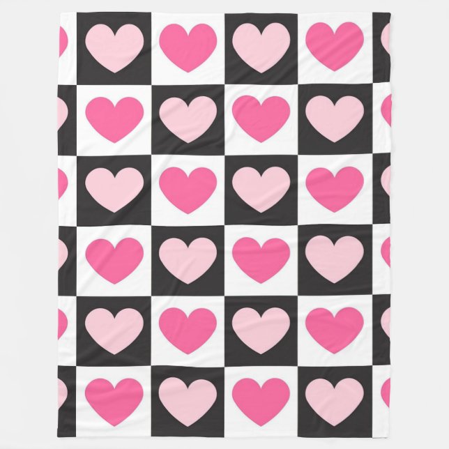 Girly Checkered Pink Hearts Luxury Fleecedecke (Vorderseite)