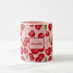Girly Cherries Muster rosa mit personalisiertem Na Zweifarbige Tasse