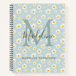 Girly Chic Aquamarin Floral Daisy Monogram Notizbuch