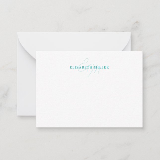 Girly Chic Aquamarin Green 2 Script Monorgram Mitteilungskarte (Vorderseite)