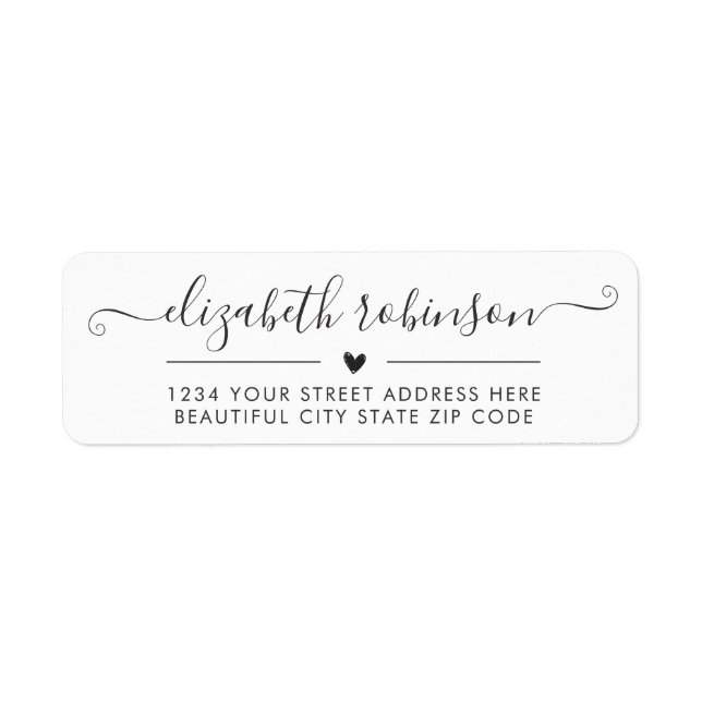Girly Chic Calligrafy Script Herzadresse Label (Vorne)