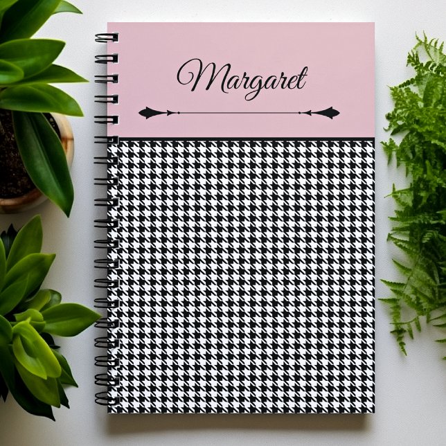 Girly Chic Classic Houndstooth & Pink Notebook Notizblock (Von Creator hochgeladen)
