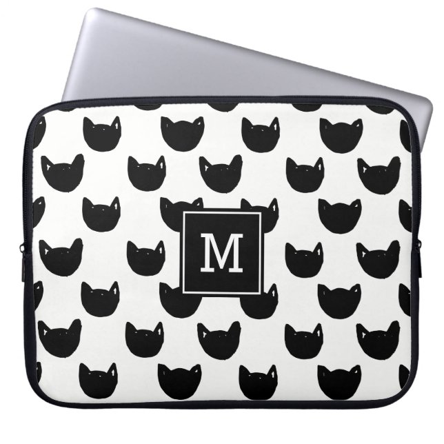 Girly chic Doodle Black Cat Monogram Personalisier Laptopschutzhülle (Vorderseite)