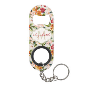 Girly Chic Floral Pattern mit Monogram Name Mini Flaschenöffner