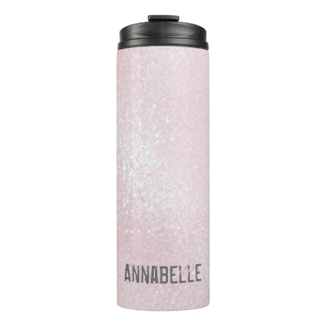 Girly chic glänzend glänzend hellrosa personalisie thermosbecher (Vorderseite)