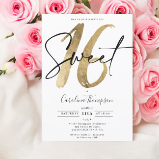 Girly chic gold border script Foto Sweet 16 Einladung