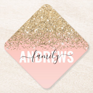 Girly Chic Gold Confetti Pink Gradient Monogram Untersetzer