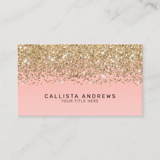 Girly Chic Gold Confetti Pink Gradient Monogram Visitenkarte (Vorderseite)