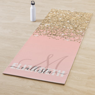 Girly Chic Gold Confetti Pink Gradient Monogram Yogamatte
