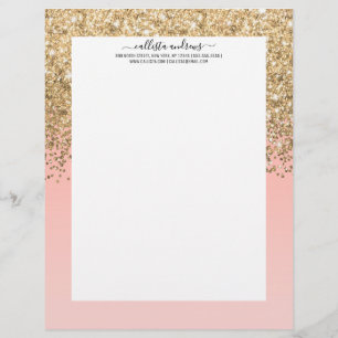 Girly Chic Gold Confetti Pink Gradient Ombre Briefbogen