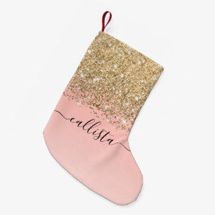 Girly Chic Gold Confetti Pink Gradient Ombre Kleiner Weihnachtsstrumpf