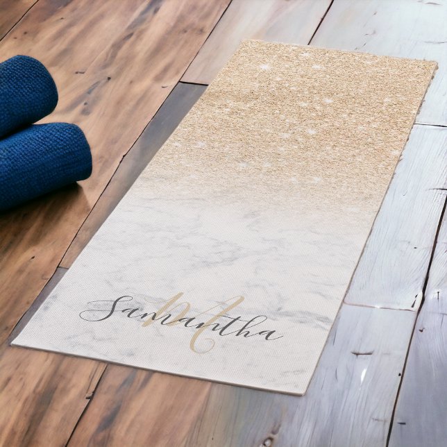 Girly chic gold Glitzer ombre Marmor mit Monogramm Yogamatte (Girly chic gold glitter ombre marble monogrammed yoga mat)