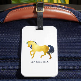 Girly Chic Gold und Celestial Unicorn Personalisie Gepäckanhänger