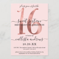 Girly Chic Imitats Rose Gold Blush Pink Sweet 16