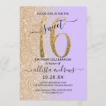 Girly Chic Lavender Gold Glitzer Ombre Sweet 16 Einladung<br><div class="desc">Diese geistliche und schicke 16 . Geburtstag Geburtstagsfeier ist perfekt für den besonderen Tag Ihrer jugendlichen Tochter. Es verfügt über ein Imitat gedruckt funkelnd Gold Glitzer groß, "16", auf einem einfachen Pastelllavender lila und Imitat Gold Glitzer seitliche Gradienten ombre Hintergrund. Es ist einfach, einzigartig, modern, hübsch und elegant! ***WICHTIGE ANMERKUNG:...</div>