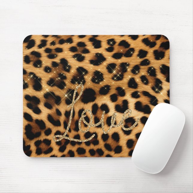 Girly Chic Leopard Gold Glitzer Liebe Mousepad (Mit Mouse)