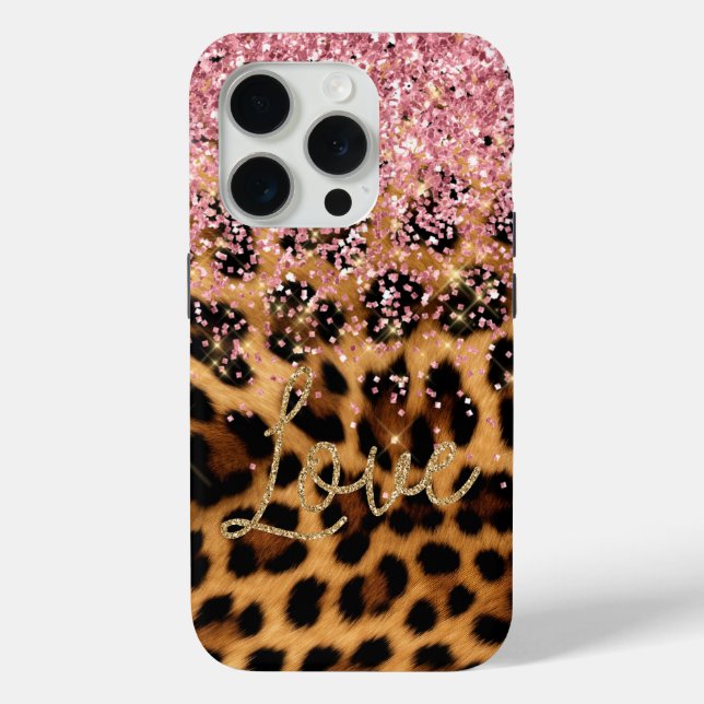 Girly Chic Leopard Pink Gold Glitzer Liebe Case-Mate iPhone Hülle (Rückseite)