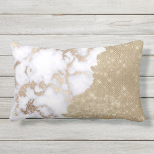 Girly Chic Modern Glam Gold Glitzer Marmormuster Kissen Für Draußen