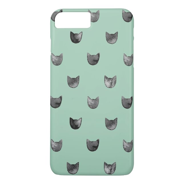 Girly Chic-niedliches Katzen-Muster-Grün Case-Mate iPhone Hülle (Rückseite)