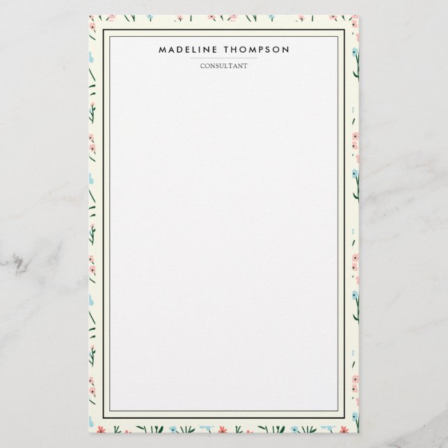 Girly Chic Pastel Pink Blue Flowers Pattern Briefpapier (Vorderseite)