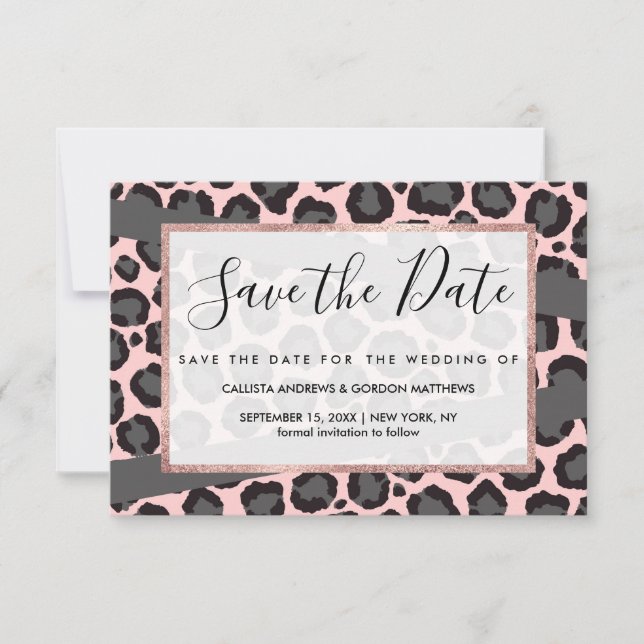 Girly Chic Pink Black Gray Leopard Cheetah Print Save The Date (Vorderseite)