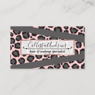 Girly Chic Pink Black Gray Leopard Cheetah Print Visitenkarte